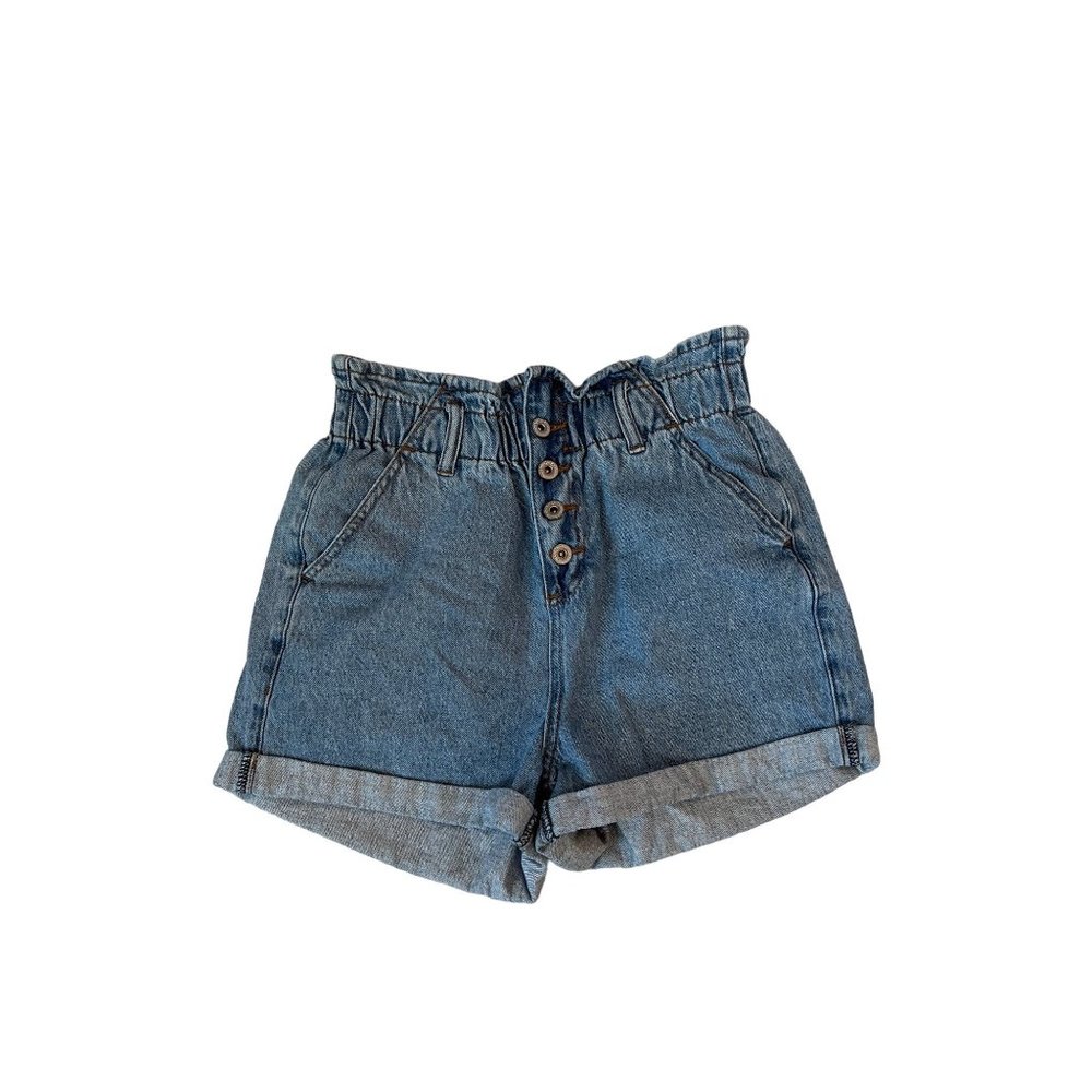 S.O.N.G Song Blue Paperbag Jean Shorts Denim High Rise Women's Size Medium